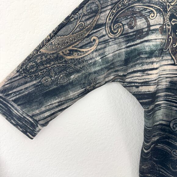 Chico's Womens Pullover Top Blouse Size XL Rhinestone Paisley Made In USA - Picture 5 of 7